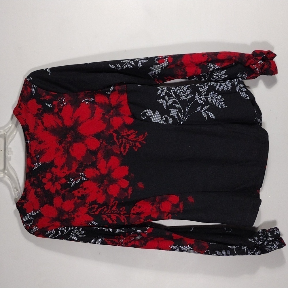EUC Venus Long Sleeve Black and Red Floral Print Button up Sweater size … - Picture 7 of 16
